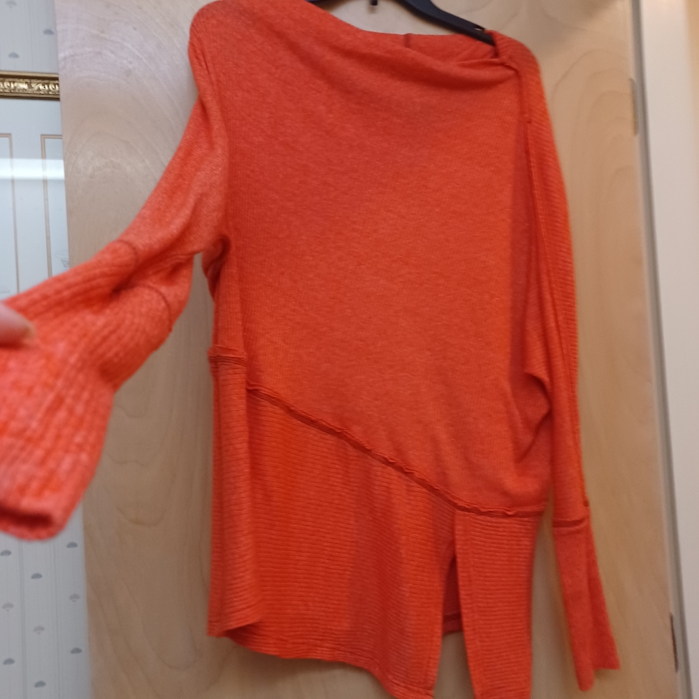 Free People Orange Ribbed asymetrical P S Tunic Top
